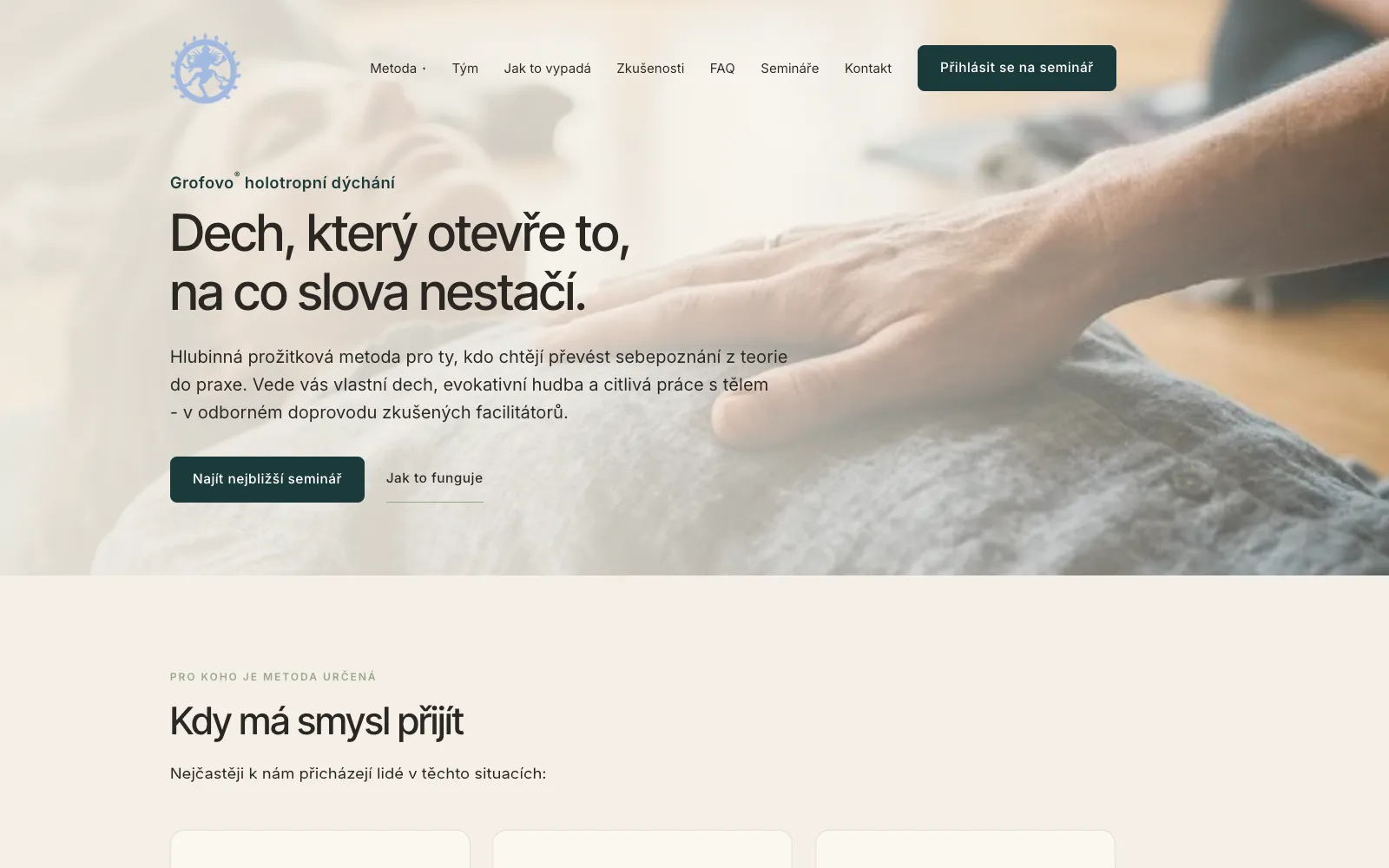 Screenshot webu Grofovo dýchání